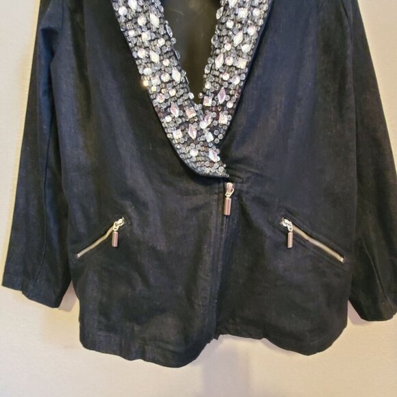 Hot In Hollywood 2XL Black Embellished Open Front Jacket Sparkling Crystal - Picture 14 of 15